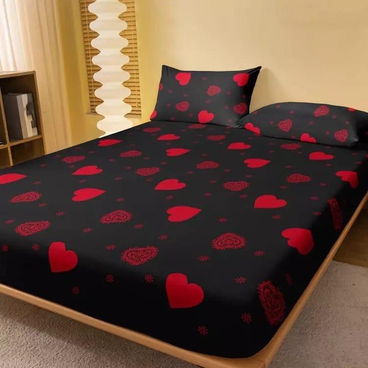 Black & Red Heart Printed Bedsheet Set